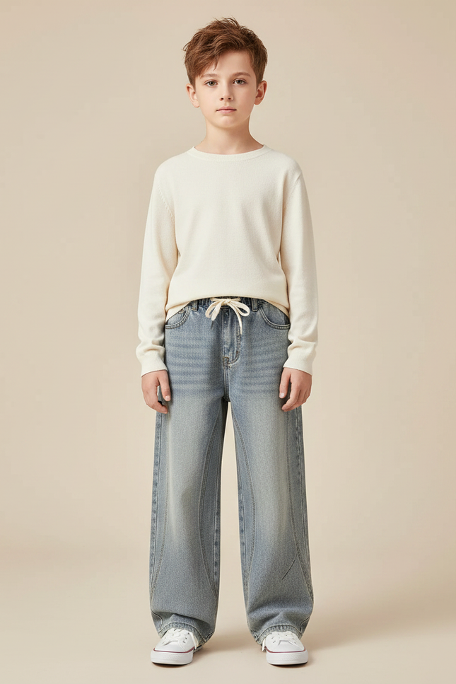 Pantalon Japonais Bleu Clair Ample Enfant Décontracté - Jean