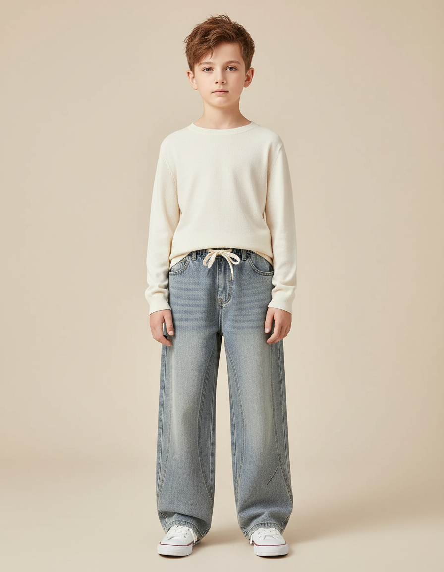 Pantalon Japonais Bleu Clair Ample Enfant Décontracté - Jean
