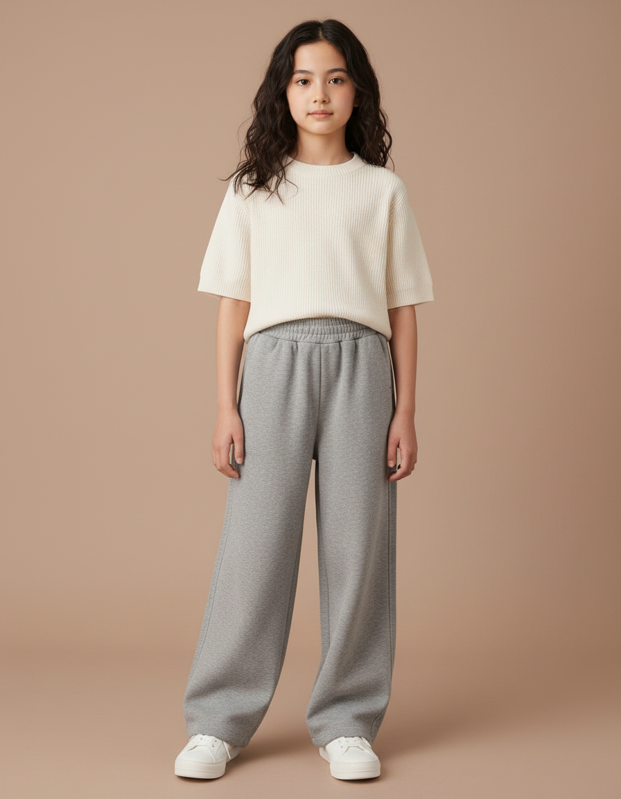 Pantalon Japonais Gris Ample Molletonné Confortable Enfant