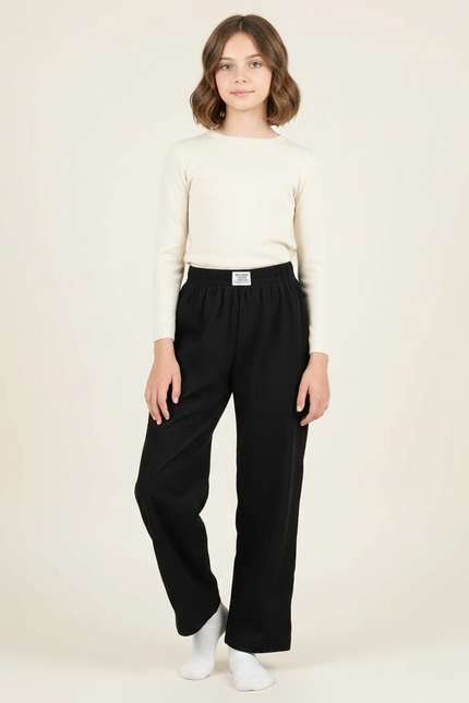 Pantalon Japonais Noir Côtelé Ample Enfant Décontracté - Cordé