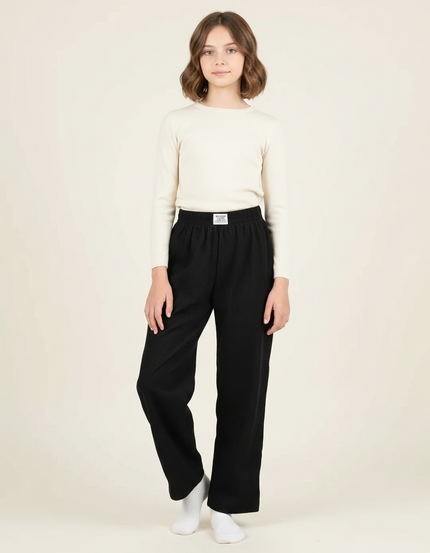 Pantalon Japonais Noir Côtelé Ample Enfant Décontracté - Cordé