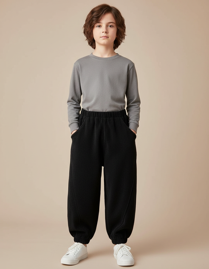 Pantalon Japonais Côtelé Noir Ample Enfant Décontracté - Cordé