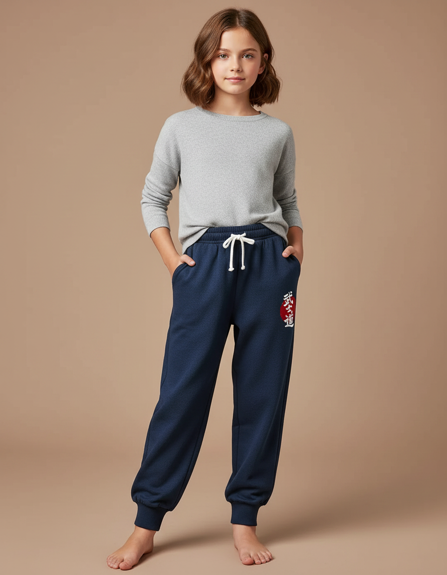 Pantalon Japonais Bleu Marine Bushido Coton Molletonné Décontracté