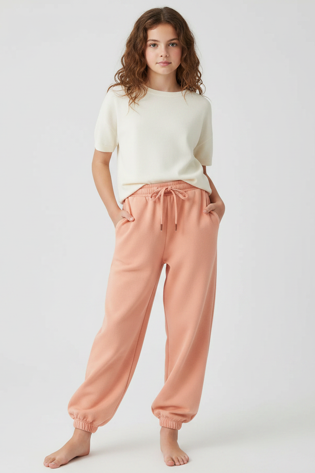 Pantalon Japonais Pêche Ample Cordon Confortable Fille - Orange Molleton