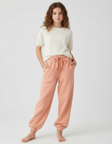 Pantalon Japonais Pêche Ample Cordon Confortable Fille - Orange Molleton