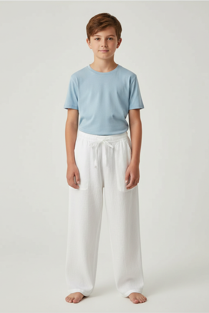Pantalon Japonais Blanc Ample Coton Lin Enfant