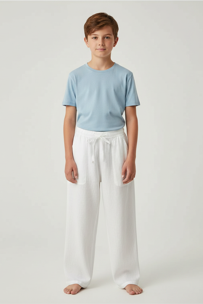 Pantalon Japonais Blanc Ample Coton Lin Enfant