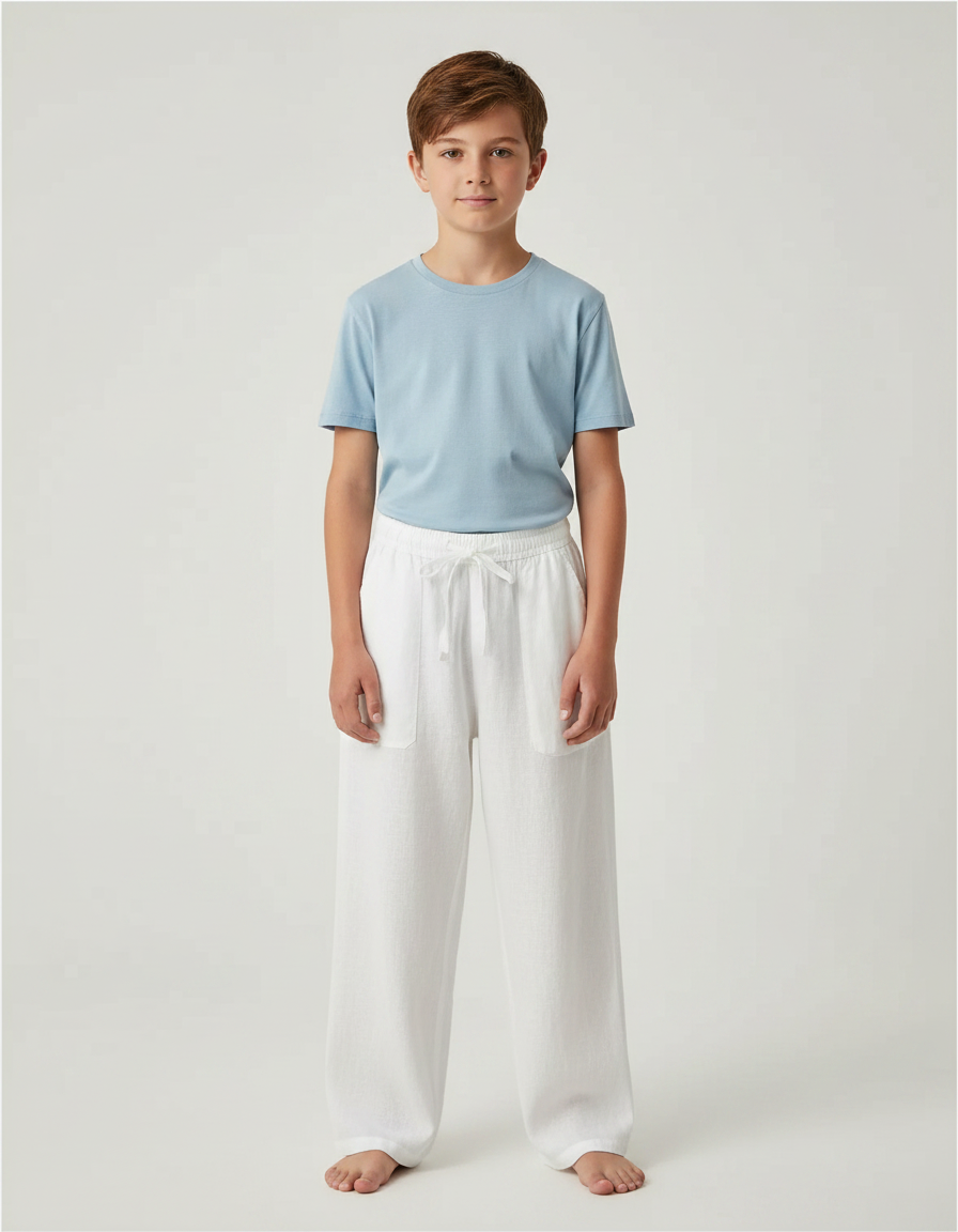 Pantalon Japonais Blanc Ample Coton Lin Enfant