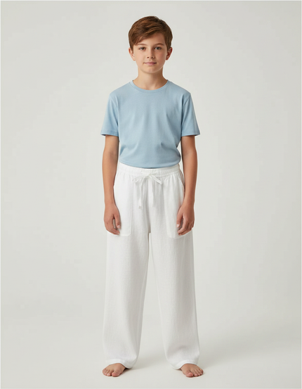 Pantalon Japonais Blanc Ample Coton Lin Enfant