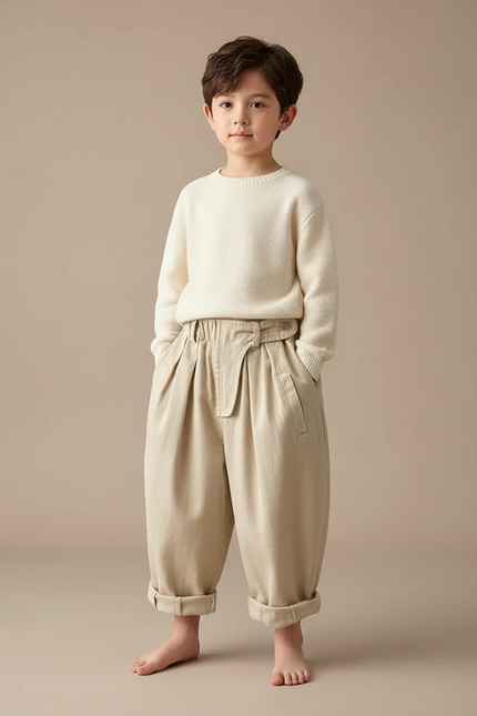 Pantalon Japonais Ample Beige Coton Enfant