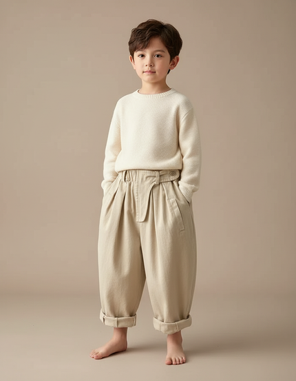 Pantalon Japonais Ample Beige Coton Enfant