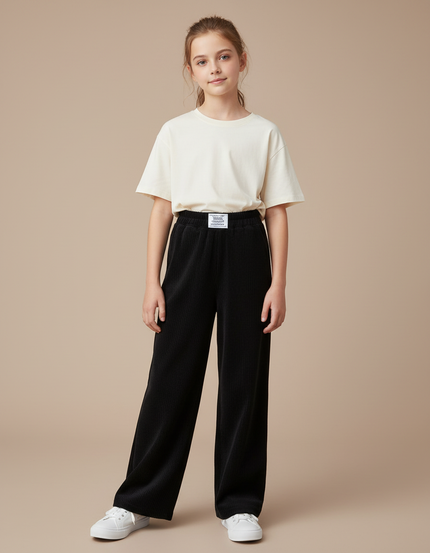 Pantalon Japonais Noir Côtelé Ample Droit Décontracté - Cordé