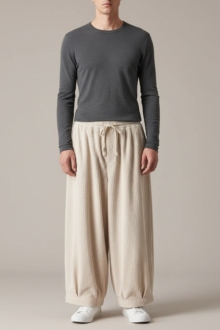 Pantalon Japonais Velours Côtelé - Beige Cordé