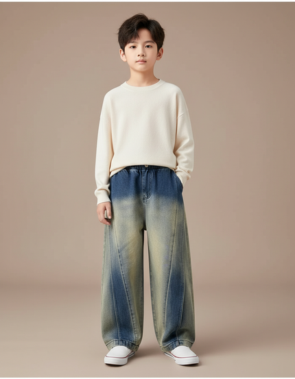 Pantalon Japonais Denim Délavé Ample Enfant Garçons - Multicolore Jean