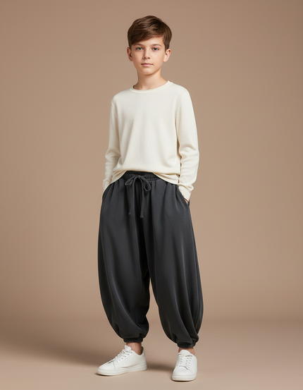 Pantalon Japonais Ample Unisexe Gris Décontracté - Molleton