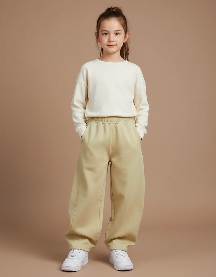 Pantalon Japonais Large Vert Ample Décontracté Enfant - Molleton