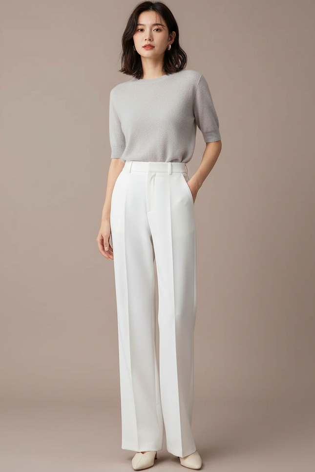 Pantalon Japonais Blanc Fluide Ample Élégant Femme - Viscose