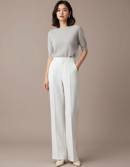 Pantalon Japonais Blanc Fluide Ample Élégant Femme - Viscose