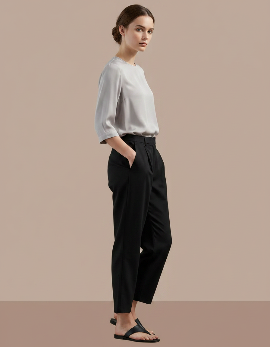 Pantalon Japonais Noir Ample Fluide Élégant Décontracté - Viscose