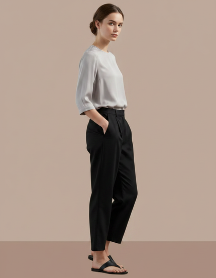 Pantalon Japonais Noir Ample Fluide Élégant Décontracté - Viscose