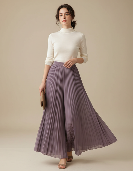Pantalon Japonais Plissé Violet Ample Fluide Élégant - Polyester