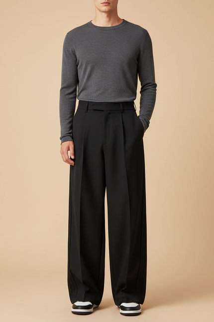 Pantalon Japonais Noir Ample Plissé Homme Élégant - Gabardine
