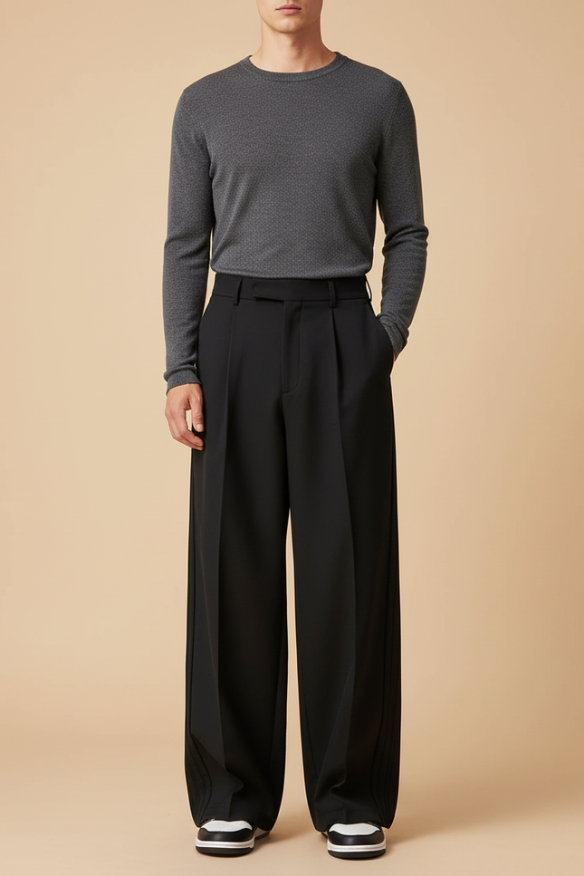 Pantalon Japonais Noir Ample Plissé Homme Élégant - Gabardine