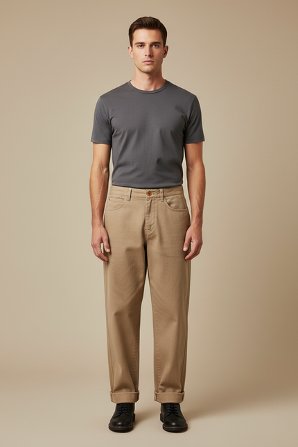 Pantalon Japonais Ample Beige Coton Décontracté Homme