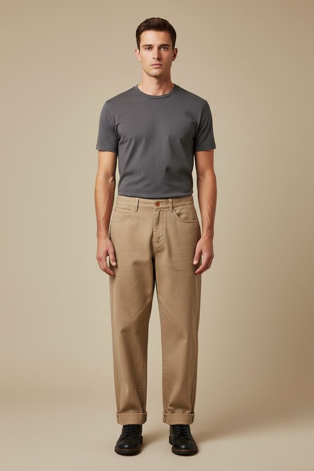 Pantalon Japonais Ample Beige Coton Décontracté Homme