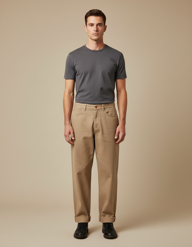 Pantalon Japonais Ample Beige Coton Décontracté Homme