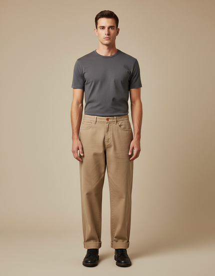 Pantalon Japonais Ample Beige Coton Décontracté Homme