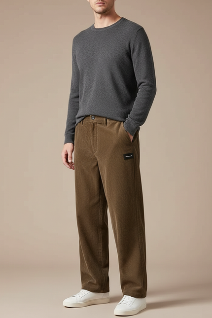 Pantalon Japonais Marron Côtelé Ample Décontracté Homme - Cordé