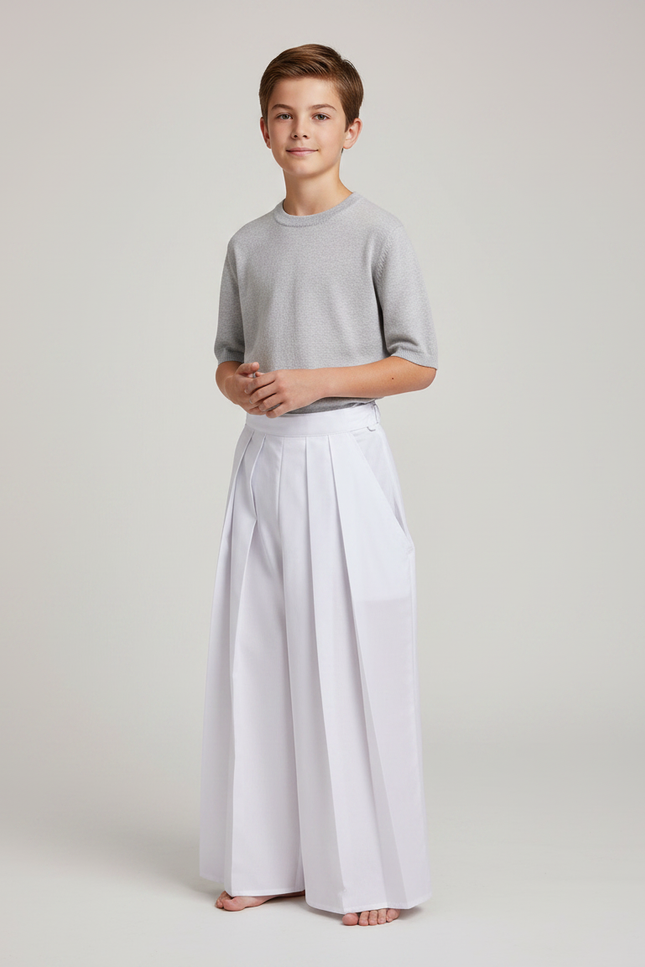 Pantalon Japonais Blanc Plissé Ample Garçon Coton