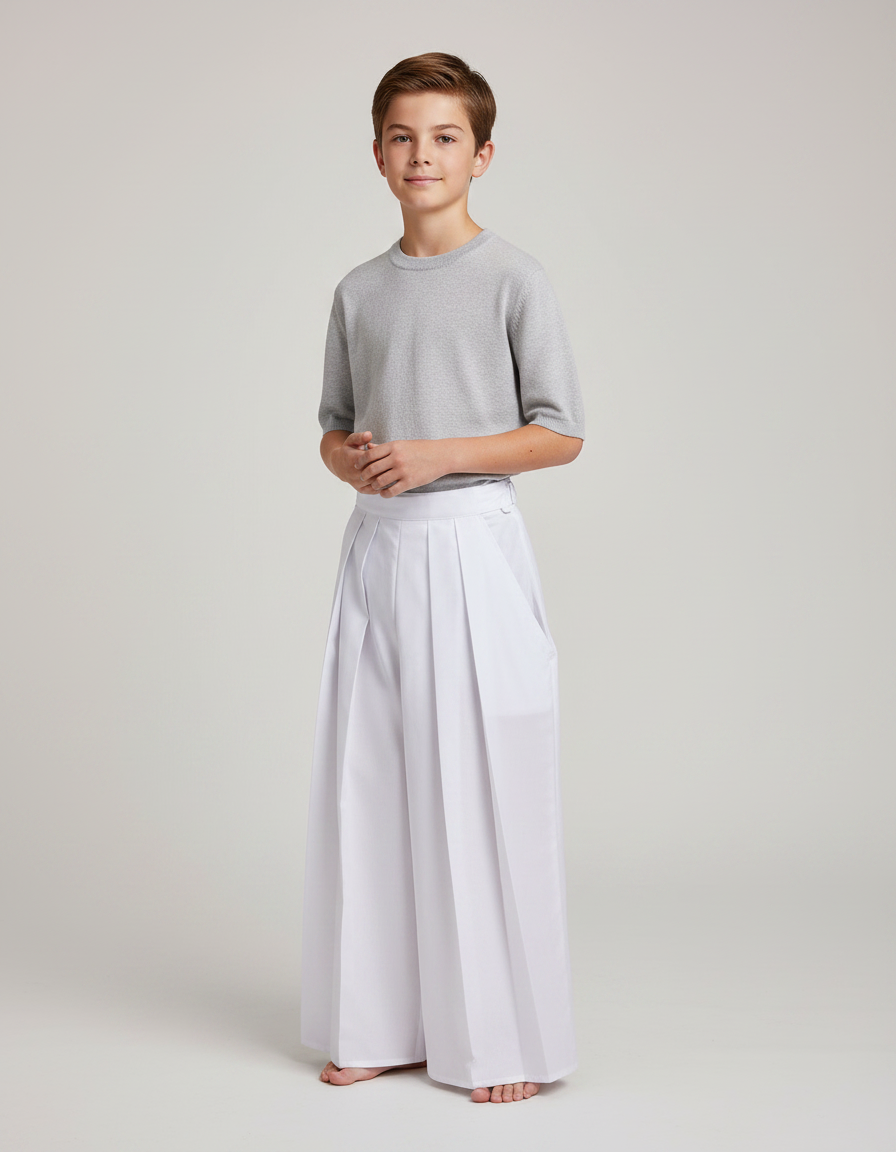Pantalon Japonais Blanc Plissé Ample Garçon Coton