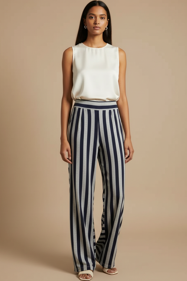 Pantalon Japonais Rayé Fluide Ample Décontracté Femme - Multicolore Maille