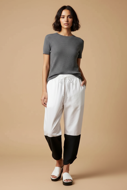 Pantalon Japonais Bicolore Ample Fluide Décontracté Femme - Multicolore Viscose