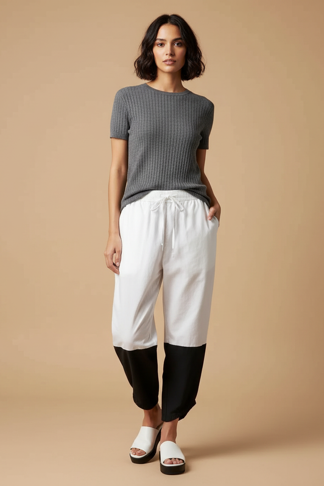 Pantalon Japonais Bicolore Ample Fluide Décontracté Femme - Multicolore Viscose
