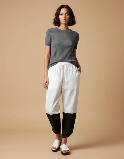 Pantalon Japonais Bicolore Ample Fluide Décontracté Femme - Multicolore Viscose