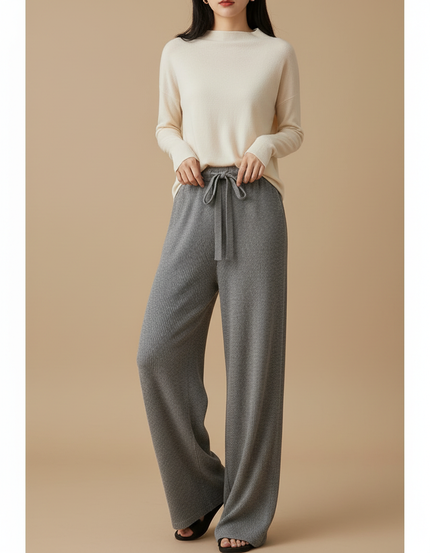 Pantalon Japonais Gris Côtelé Ample Décontracté Fluide - Maille