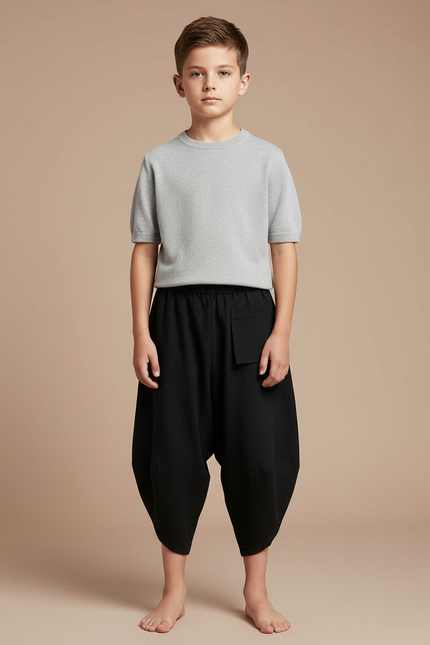 Pantalon Japonais Noir Ample Harem Coton Garçon