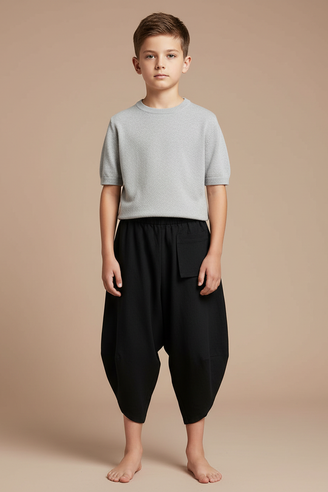 Pantalon Japonais Noir Ample Harem Coton Garçon