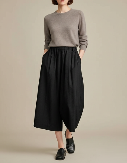 Pantalon Japonais Noir Fluide Ample Texturé Décontracté - Coton