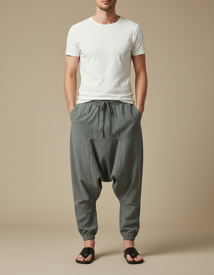 Pantalon Japonais Harem Coton Ample Gris Sport