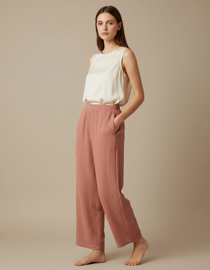 Pantalon Japonais Rose Crêpe Ample Confortable Estival - Coton