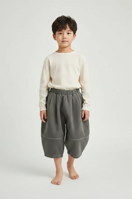 Pantalon Japonais Gris Ample Molletonné Enfant Décontracté Harem