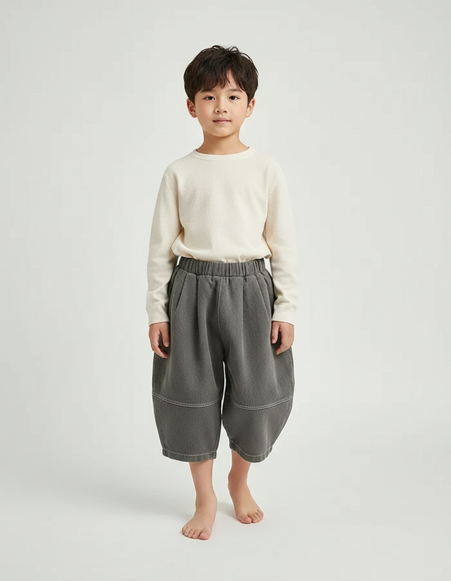 Pantalon Japonais Gris Ample Molletonné Enfant Décontracté Harem