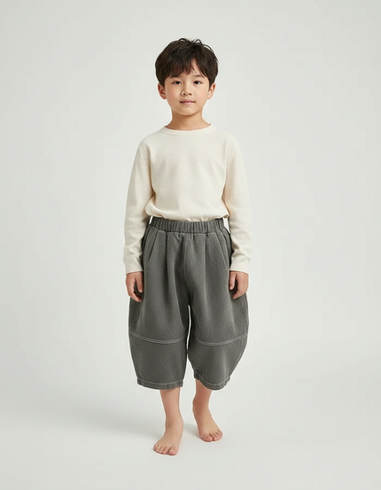 Pantalon Japonais Gris Ample Molletonné Enfant Décontracté Harem