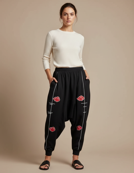 Pantalon Japonais Noir Ample Akatsuki Décontracté Femme - Molleton