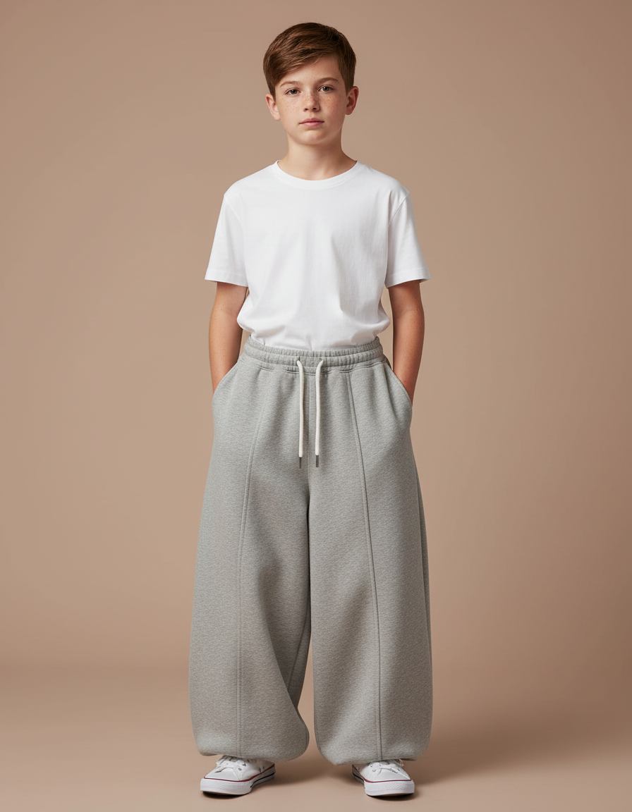 Pantalon Japonais Gris Ample Molleton Enfant
