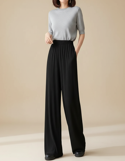 Pantalon Japonais Noir Plissé Ample Fluide Décontracté - Maille